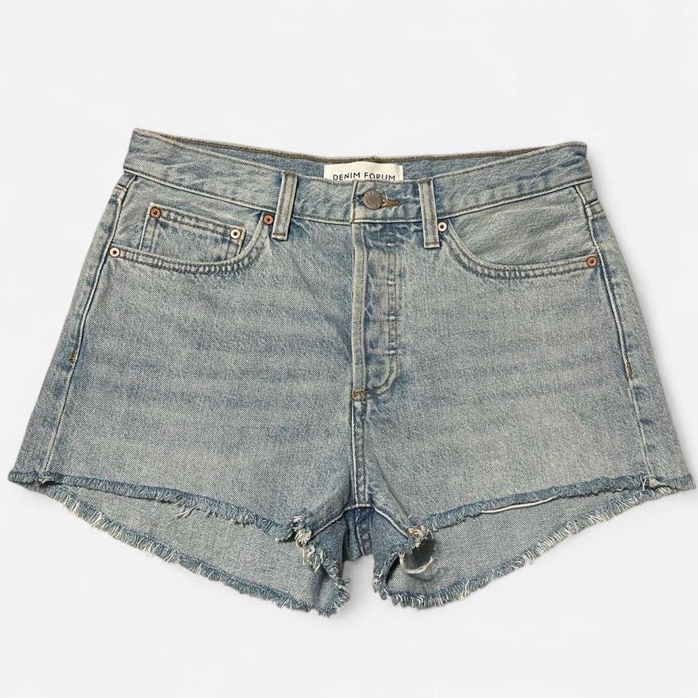 Denim Forum Light Blue Distressed Jean Shorts